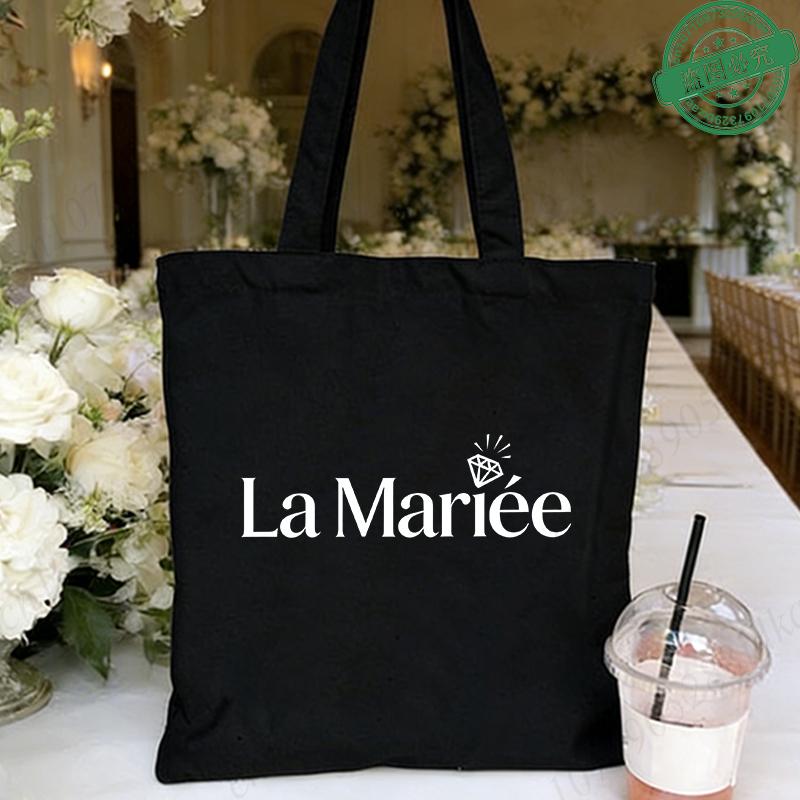

French Girl EVJF Future Bride Team Canvas Tote Bags Bachelorette Party Bridal Shower Shopping Bags with Diamond Ring Design