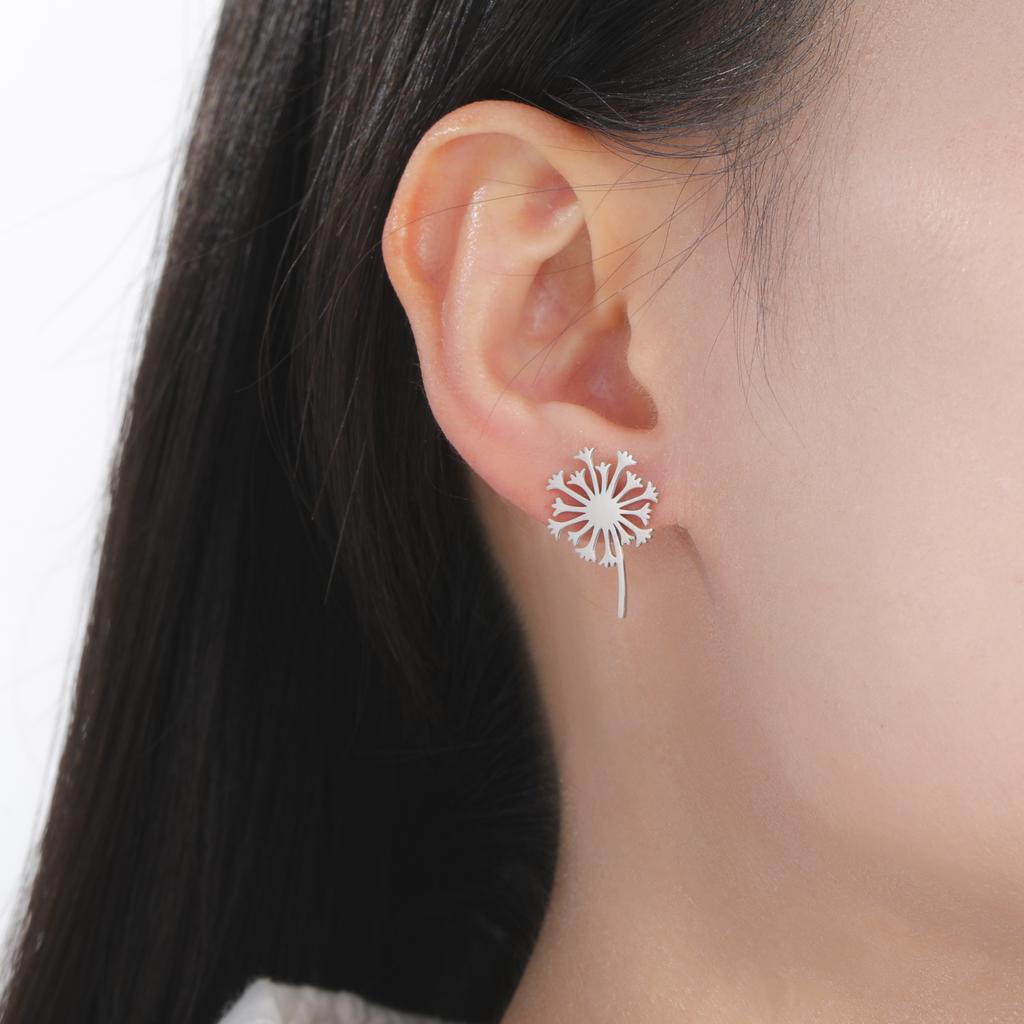 Teamer Dandelion Stud Earring for Women Girls Gold Color Stainless Steel Small Ear Studs Flower Style Fashion Zircon Gift