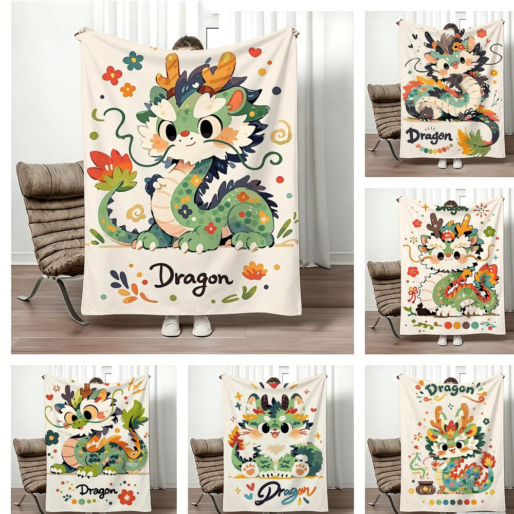 Painting Cute dragon Throw Lightweight g Flannel Blanket Soft Skinfriendly for Summer Cooling