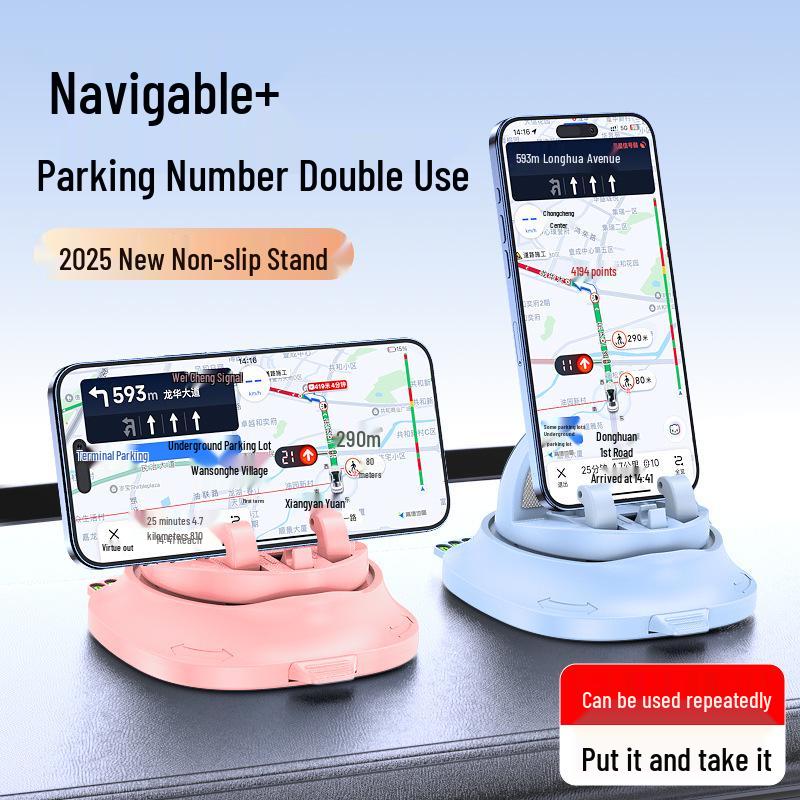 Car Phone Holder & Temporary Parking Number Plate - Rotatable, Non-Slip, Multi-Functional Console Mount