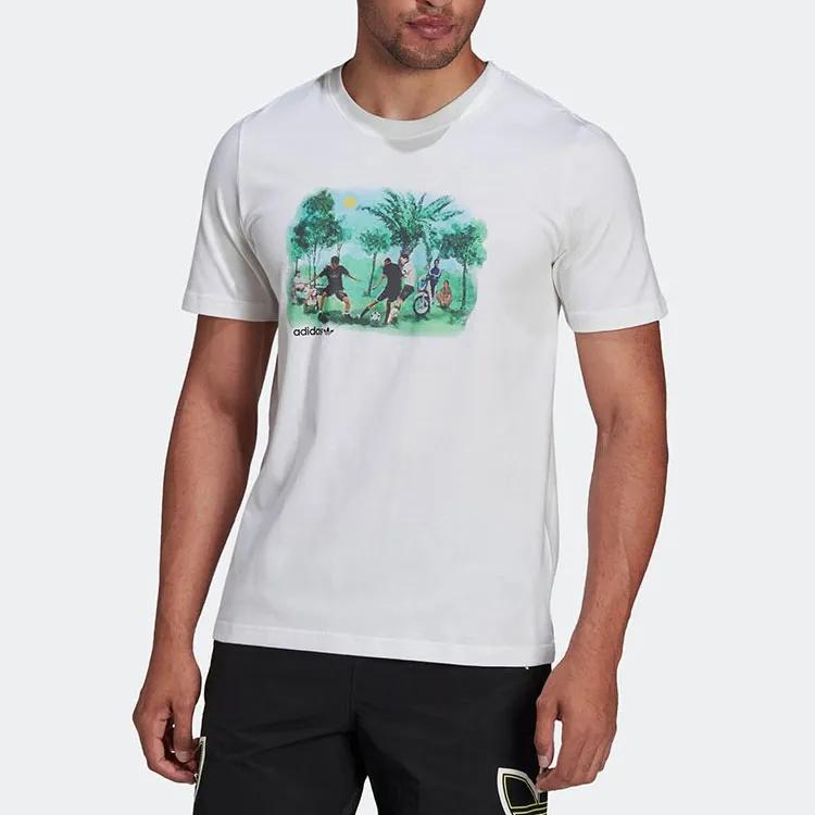 Adidas Originals T Shirts Men's White Crew Neck Moderate Straight Fit (Unisex) T-Shirts HE4717
