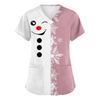 Women's V-Neck Short Sleeve Scrub Top with Christmas Print, Casual Caregiver Uniform