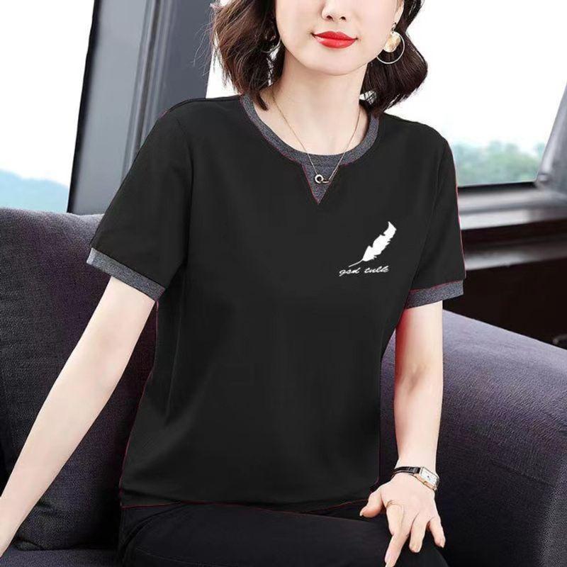 Loose-Fitting Pure Cotton Short Sleeves T-shirt Female 2024 New Arrival Summer Tops Middle-Aged and Elderly Plus Size Trendy Half Sleeve Small Shirt