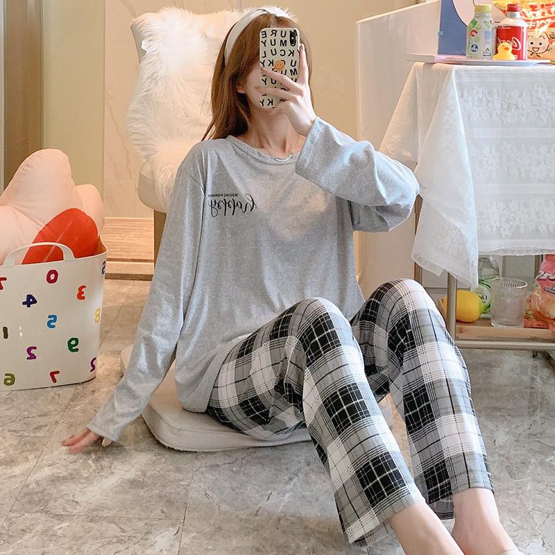 Pijamas femininos de primavera e outono, roupa para casa, meninas, estudantes, pijamas, mangas compridas e calças, roupa simples para casa