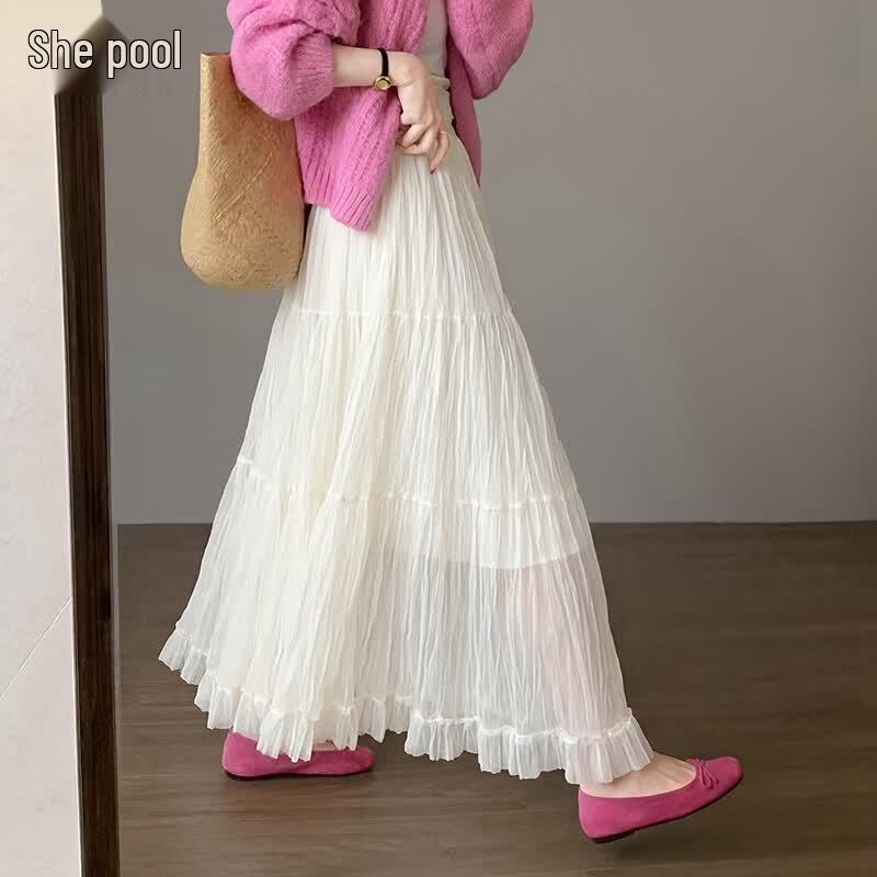 

Ta Chi Women s Solid Color Mesh A-Line Long Skirt One Size