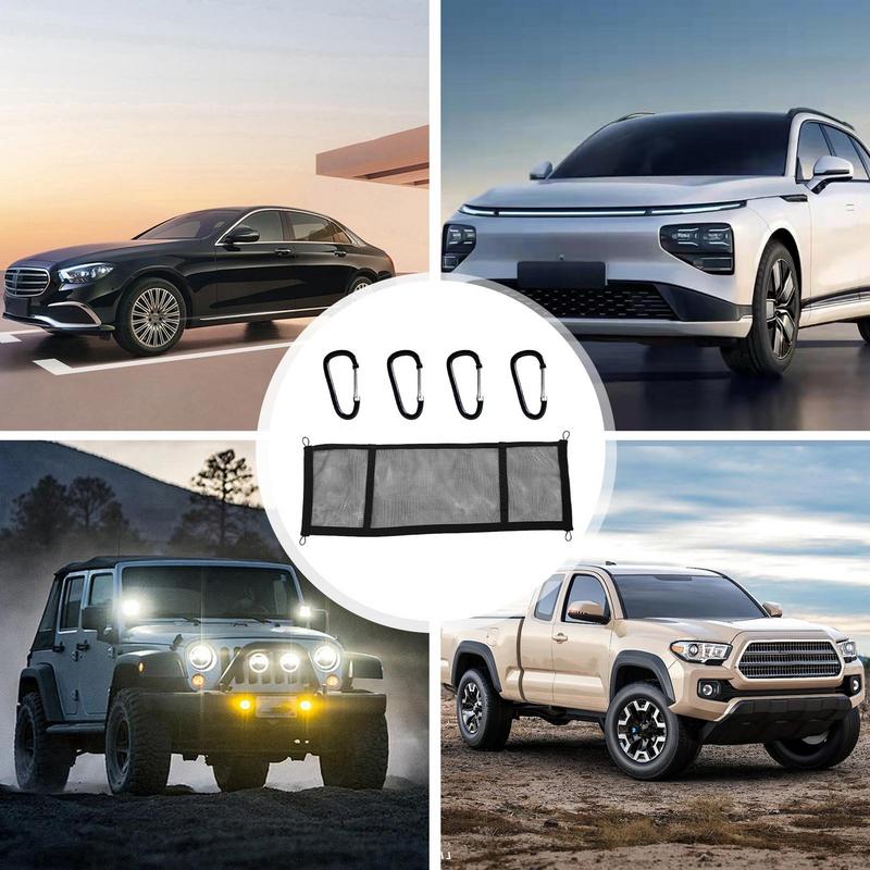 Car Trunk Net Elastic Truck Bed Organizer Multifunction Trunk Hangable Bag With 4 Carabiners High Load Bearing Trunk Net