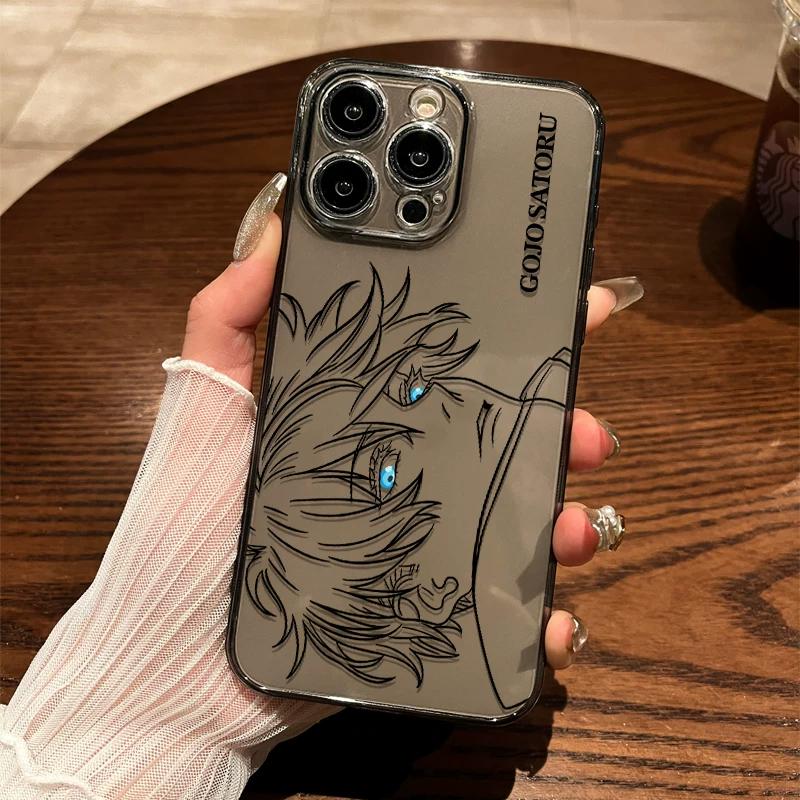 Аниме Чехол для телефона Годжо Сатору из ТПУ для iPhone 15 14 13 12 11 Pro Max X XR XS 8 7 Plus, Прозрачный ударопрочный защитный чехол  GALAXYS24 чёрный