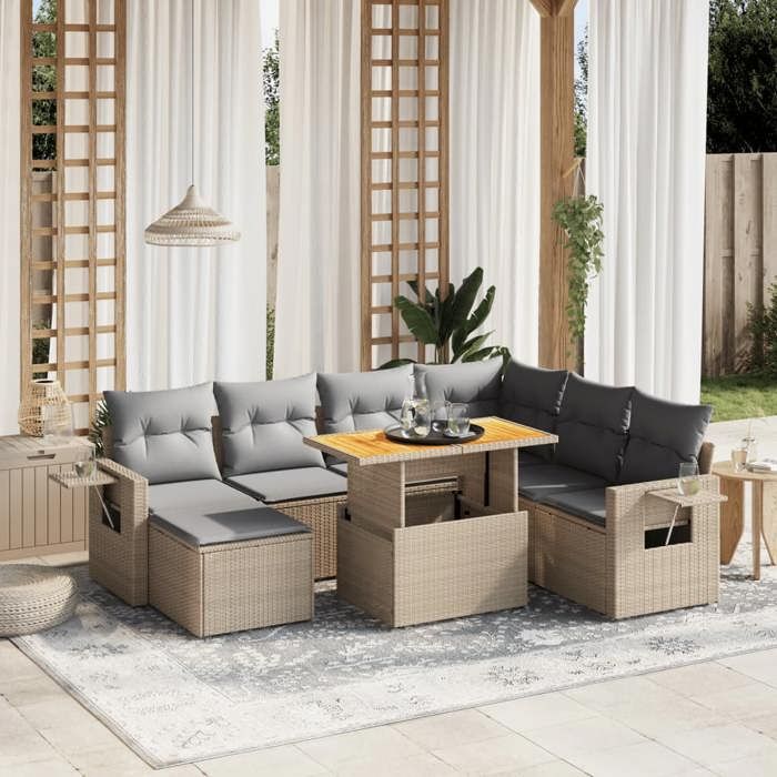 VidaXL Garden Lounge Set with Cushions 8 Pcs, Patio Sofas, Patio Furniture Set, Outdoor Furniture, Beige 3275719