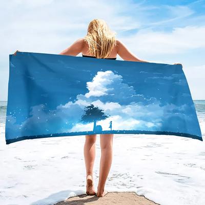 Sky Beach Towels for Adults and Absorbent Velour Pool Towels with Lightweight Quick Dry Beach Towel Summer Swimming Towel