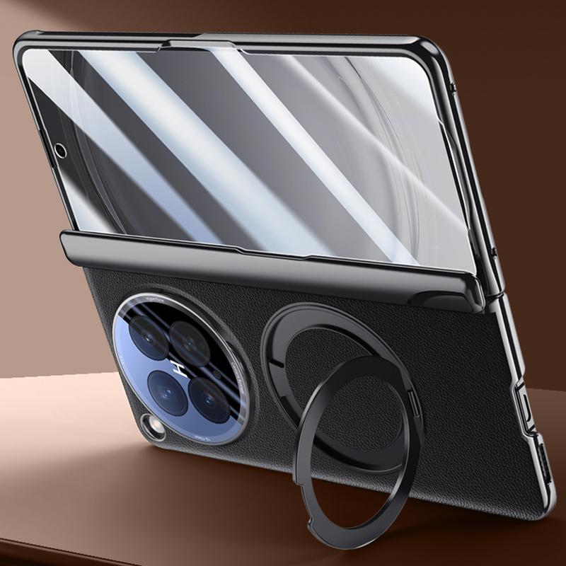 For OPPO Find N6 Case GKK  Leather +PC Hinged Folding Cover with Magnetic Rotating Ring Holder Stand with HD Privacy Glass