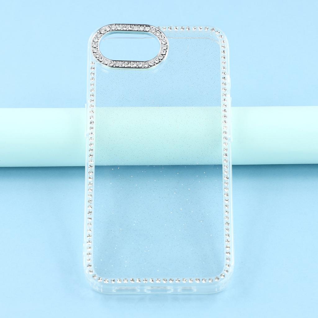 For iPhone 16e Case Rhinestone Edge Glitter Back TPU+PC IMD Phone Cover