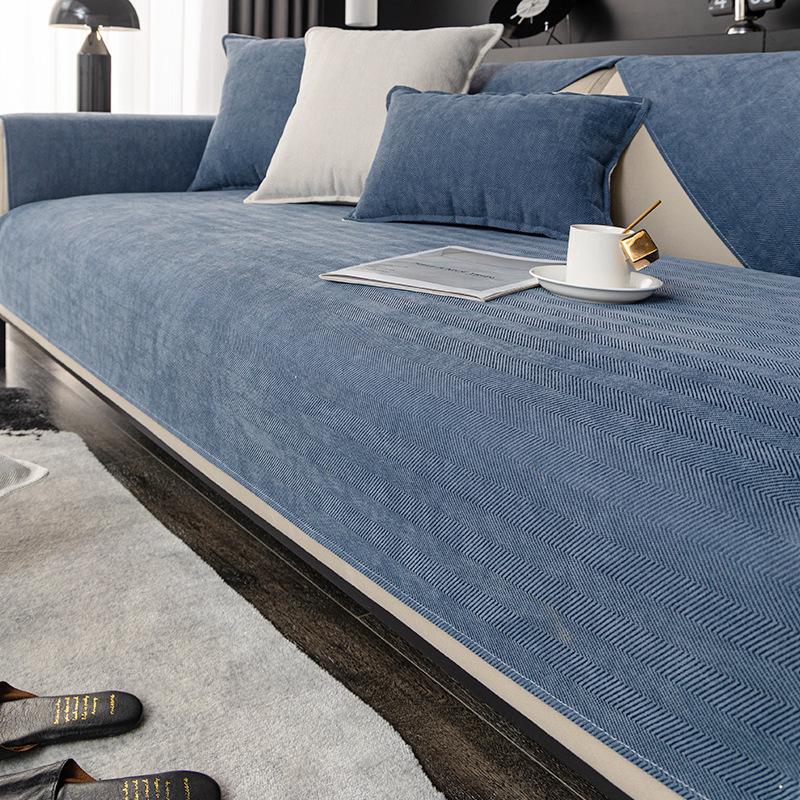 Solid Color Herringbone Pattern Non-Slip Sofa Cushion Four Seasons Universal Chinese Imperial Concubine Sofa Cover Modern Thickened