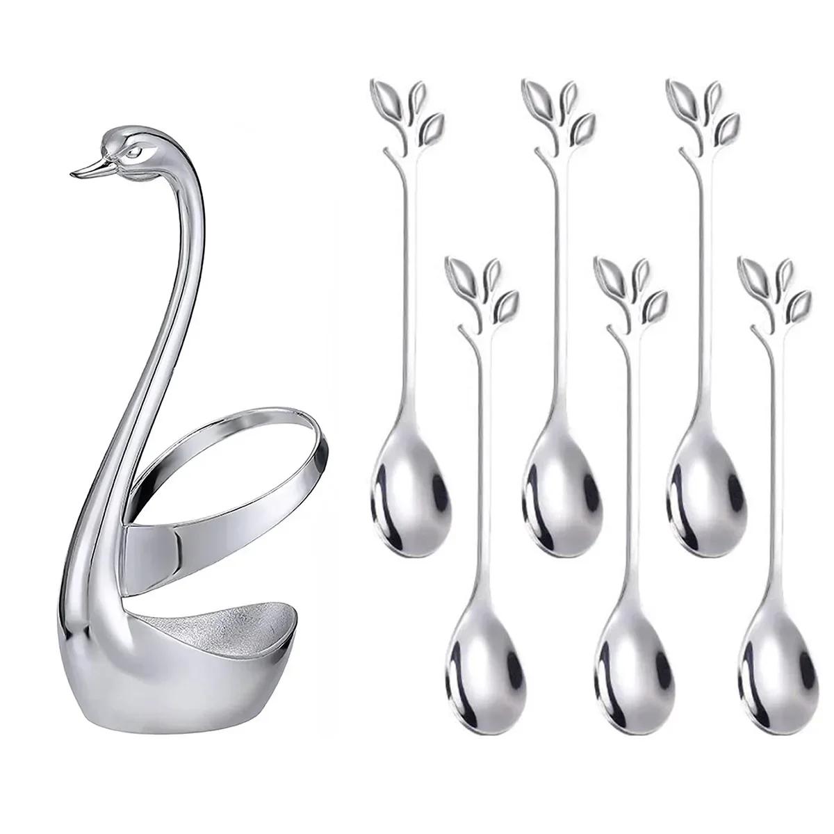 Suport pentru Tacâmuri Lebădă Europeană Bază din Oțel Inoxidabil pentru Lingură și Furculiță Suport Elegant pentru Ustensile Decor pentru Casă și Organizare Bucătărie