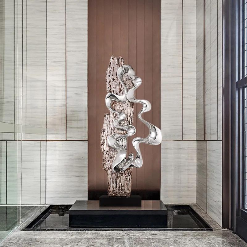 Decoração Moderna Grande Abstrata Galvanizada Escultura de Arte para Hall de Hotel Decoração de Entrada de Chão