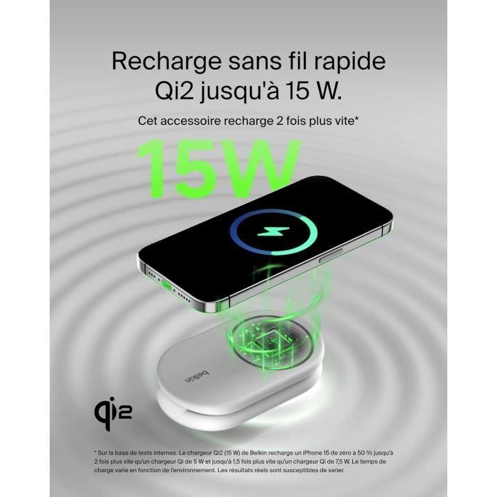 Chargeur sans Fil - BELKIN - BoostCharge - 15 W Qi2 - Compatible MagSafe - 2-en-1 Pliable