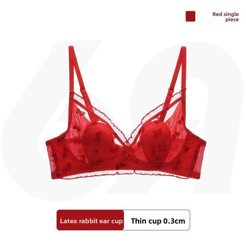 French Coquette Lace Thin Cup Wireless Bra, Girly Push Up Comfort Small Bust Women Bra