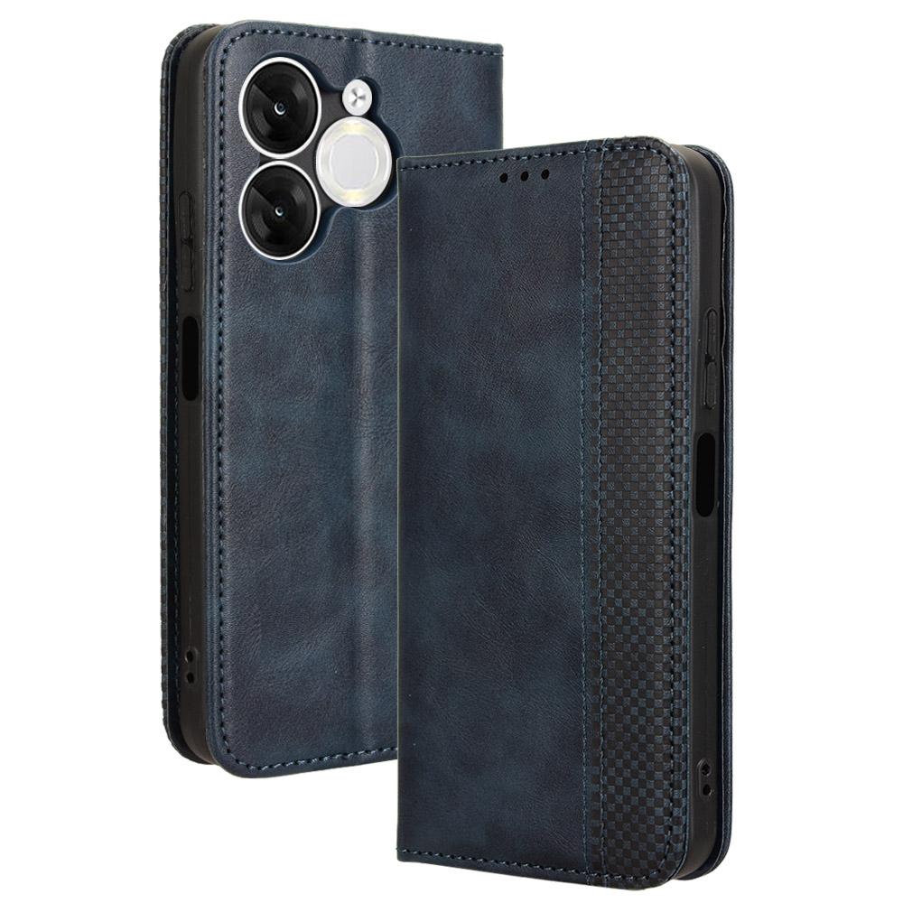 

For itel A80 4G A671LC Leather Case Wallet Stand Retro Texture Phone Cover Blue