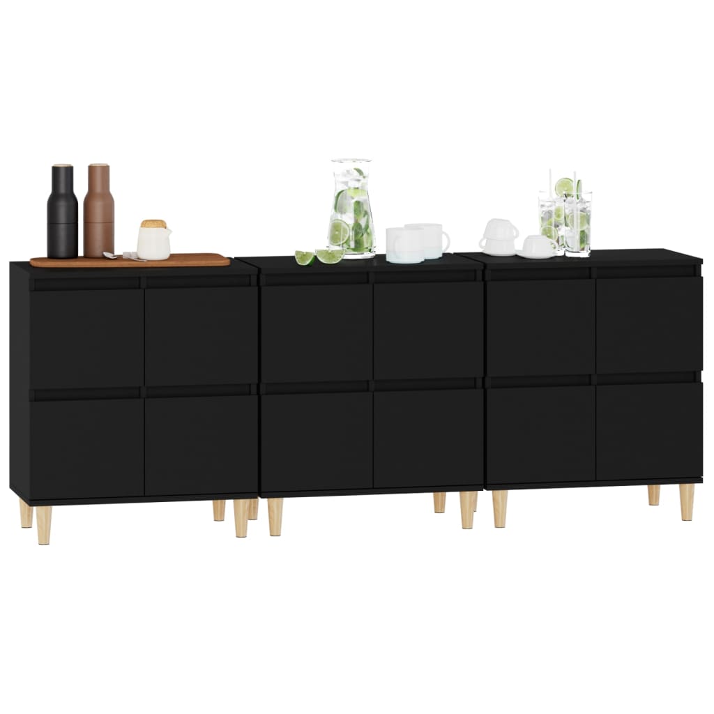 Sideboards 3 pcs Black 60 x 35 x 70 cm Engineered Wood