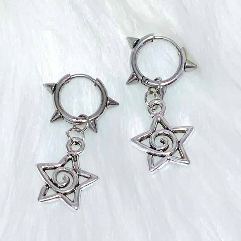 Orecchini a spirale a forma di stella, stile coreano, con ciondoli gotici, con rivetti, per donne, gioielli punk grunge, accessori vintage, fantastici.