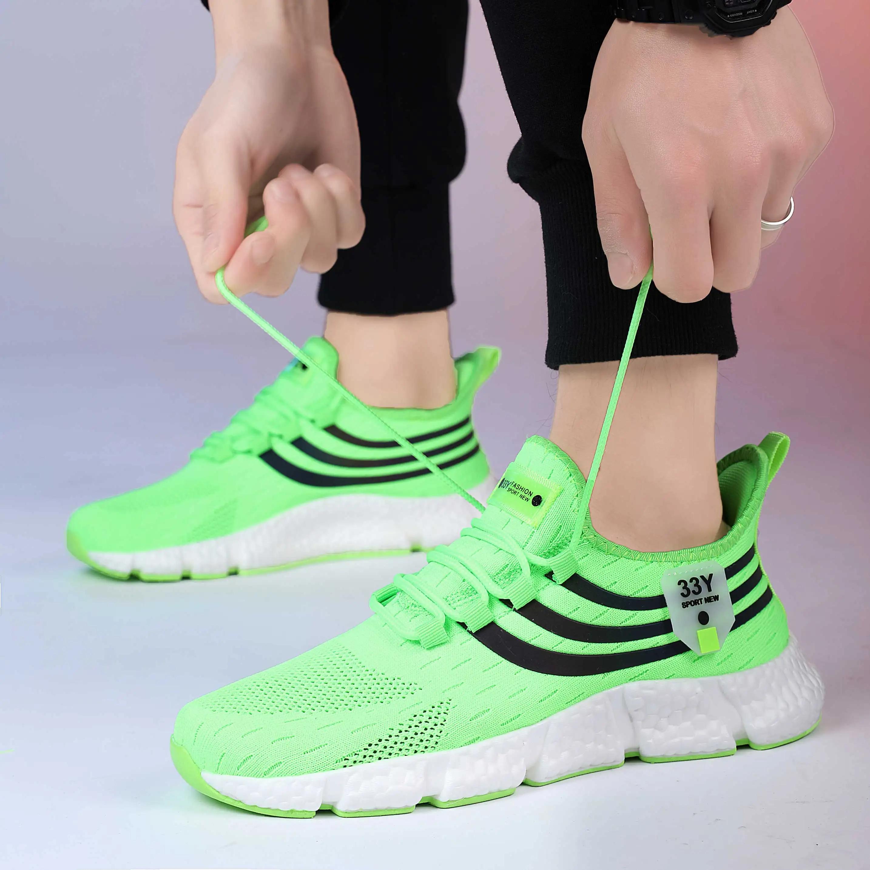 

Women s Knitted Mesh Shoes Are Breathable Lightweight Soft Lace Up Shoes Flexibleshock-absorbing Exercise Walking Sports Shoes 37 світло-зелений колір