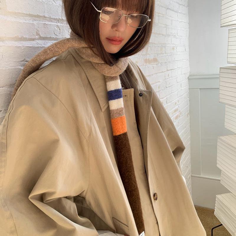 Gestreifter Farbpassender Retro Gestrickter Wollschal Schmaler Langer Schal für Damen Frühling