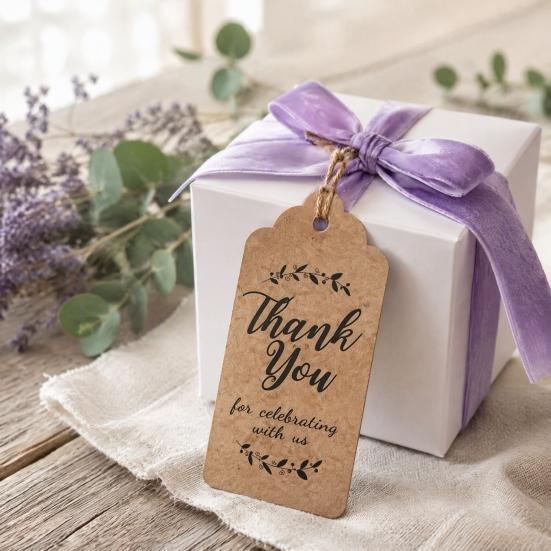 Decorative Tags for Wedding Stationery 100Pcs Paper Thank You with String, Rectangular Gift Tags, Pre-Punched Vintage Style Labels Packaging