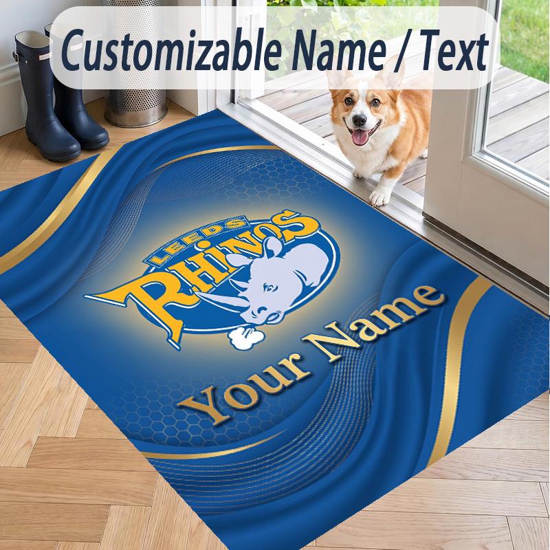 Custom Text Printed Rug Leeds Rhinos Non Slip Floor Carpet For Home Room Decor