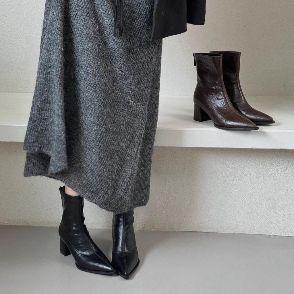 Autumn pointed head thick heel short boots women's high heel Martin boots short thin boots versatile fashion knight boots