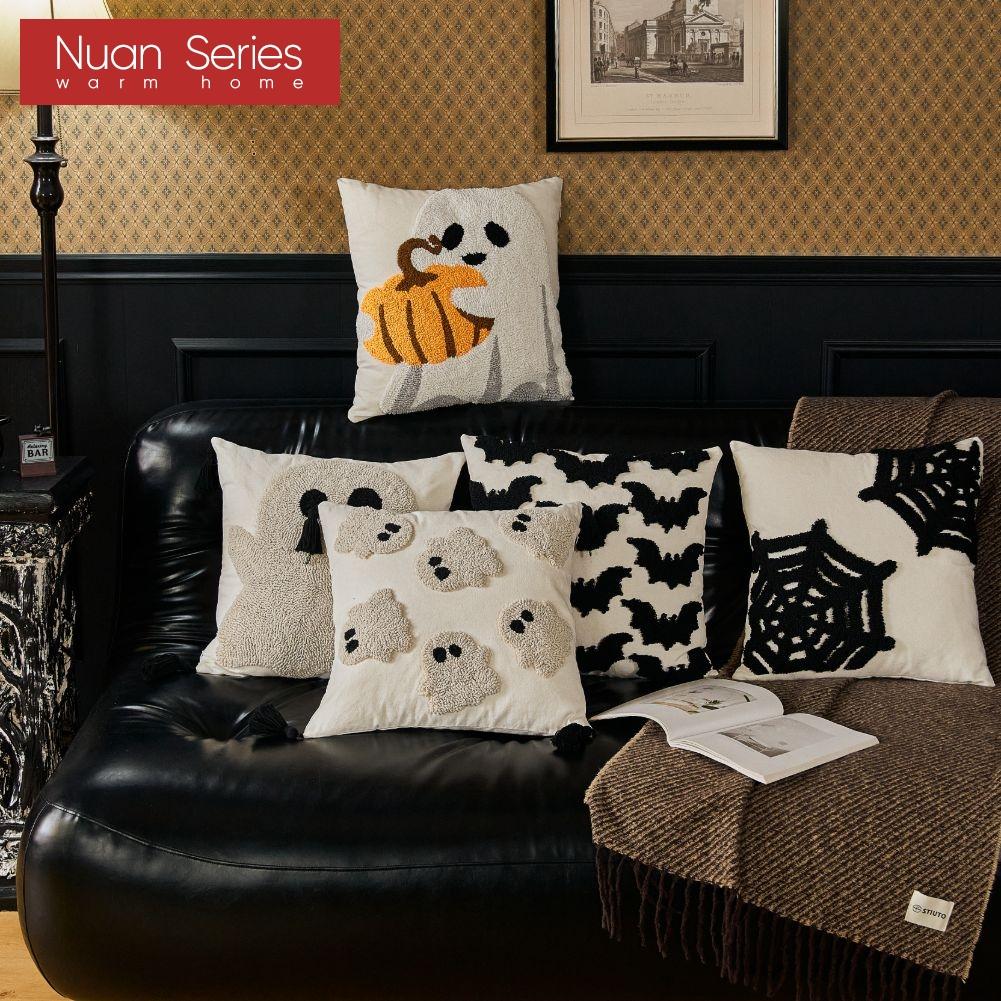 1PC Nuan Series Halloween Cartoon Pattern Pillowcase with Polyester Cotton Embroidered Cushion Cover for Sofa Living Room Bedroom Home Decor