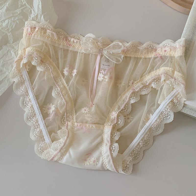Женские весенне-летние новые милые сексуальные кружевные жаккардовые сетчатые трусики с ромашками M