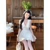 Syj/Shuyi Home Slightly Oversized Girls French Pure Desire Style Sexy V-neck Dress Female White Sweet Sexy Puff Short Skirt
