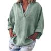Women's plus size color imitation cotton and linen V-neck long sleeved pullover top