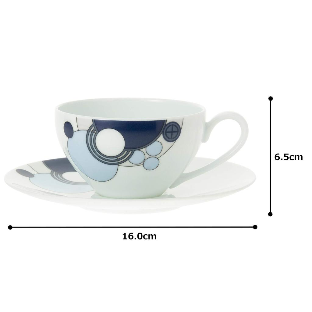 Noritake Cup Saucer both coffee and Frank Lloyd Wright Imperial Microwave Fine Porcelain & (for tea), 220cc, Blue, Safe, (Premium White), WT94989/1701