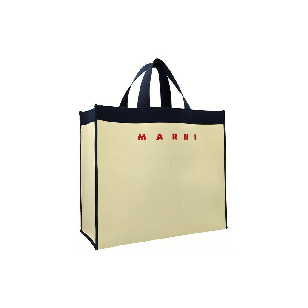 Marni Two-Color Logo Print Color Block Polyester Shopping Bag Clutch Unisex bags Beige SHMP0073A0-P4547-ZO101
