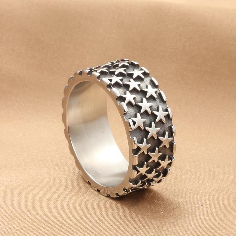1pc Men's Titanium 316L Stainless Steel Five-Pointed Star Ring - Retro Punk Style 316L Stainless Steel Black Starry Sky Design, Durable Comfort Fit fo