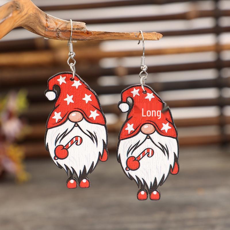 Festive Wooden Gnome Santa Earrings