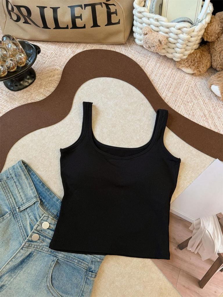 Early Autumn Slimming Square Neck Vest with Chest Pads - Warm and Versatile Innerwear