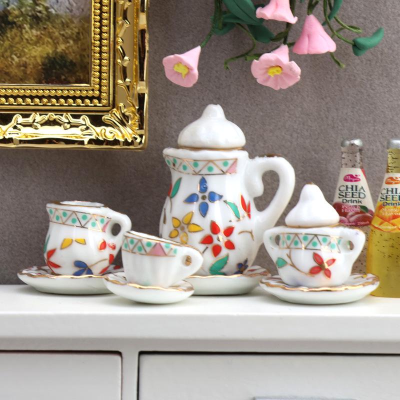 1:12 Dollhouse Miniature Porcelain Tea Set - 15-Piece Toy Model Gift, Multiple Styles Available