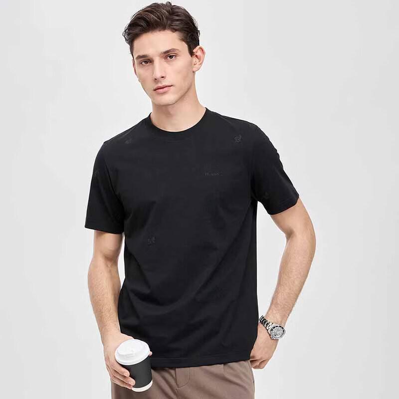 SEPTWOLVES Men's Embroidered Ice Silk Round Neck T-shirt