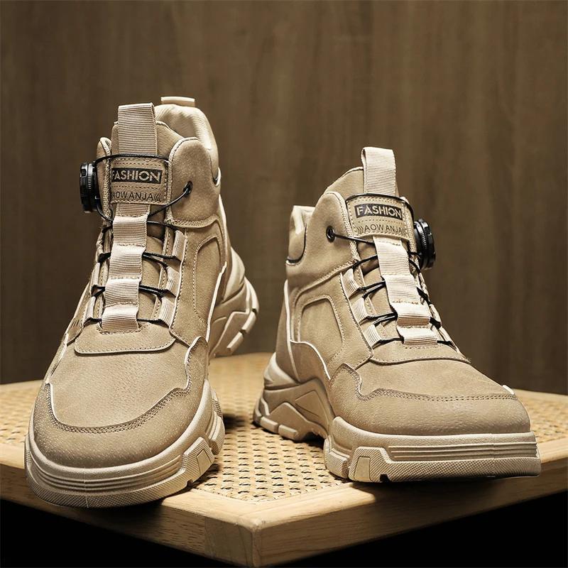 Men's Mountaineering Short Boots Fashion Retro Rotating Button High Top Thick Sole Men Sports Shoes Outdoor Travel Casual Shoes