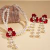 European and American Imitation Pearl Beaded Diamond Flower Double Layer Sweater Chain Retro Baroque Niche Necklace