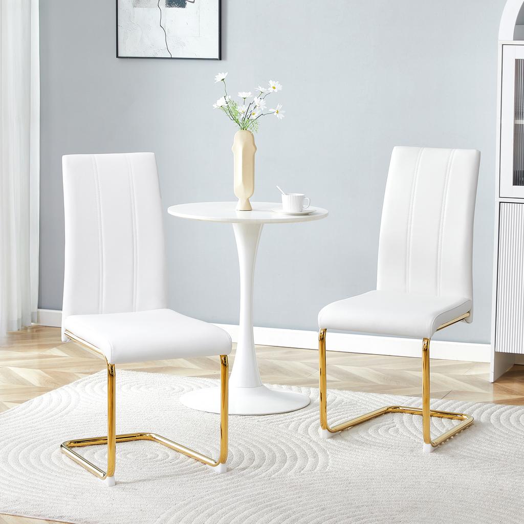 White Dining Chair made of PU Leather, Stable Metal Frame with Gold Look – Elegant Chair for Dining Room & Living Room