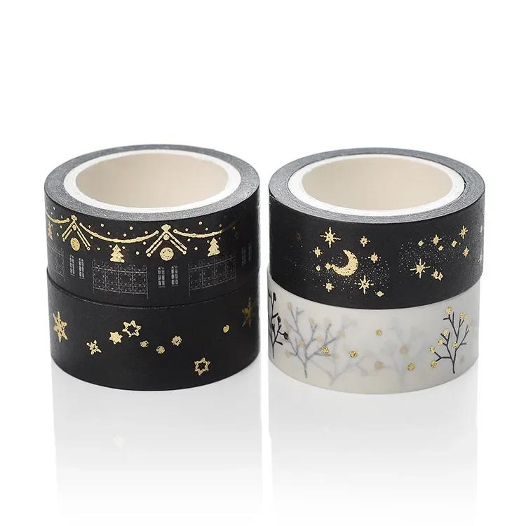 4pcs Gold Silver Foil Washi Tape DIY Hot Gold Ironing Moon Star House Branches Office School Stationary Supplies Scrapbooking