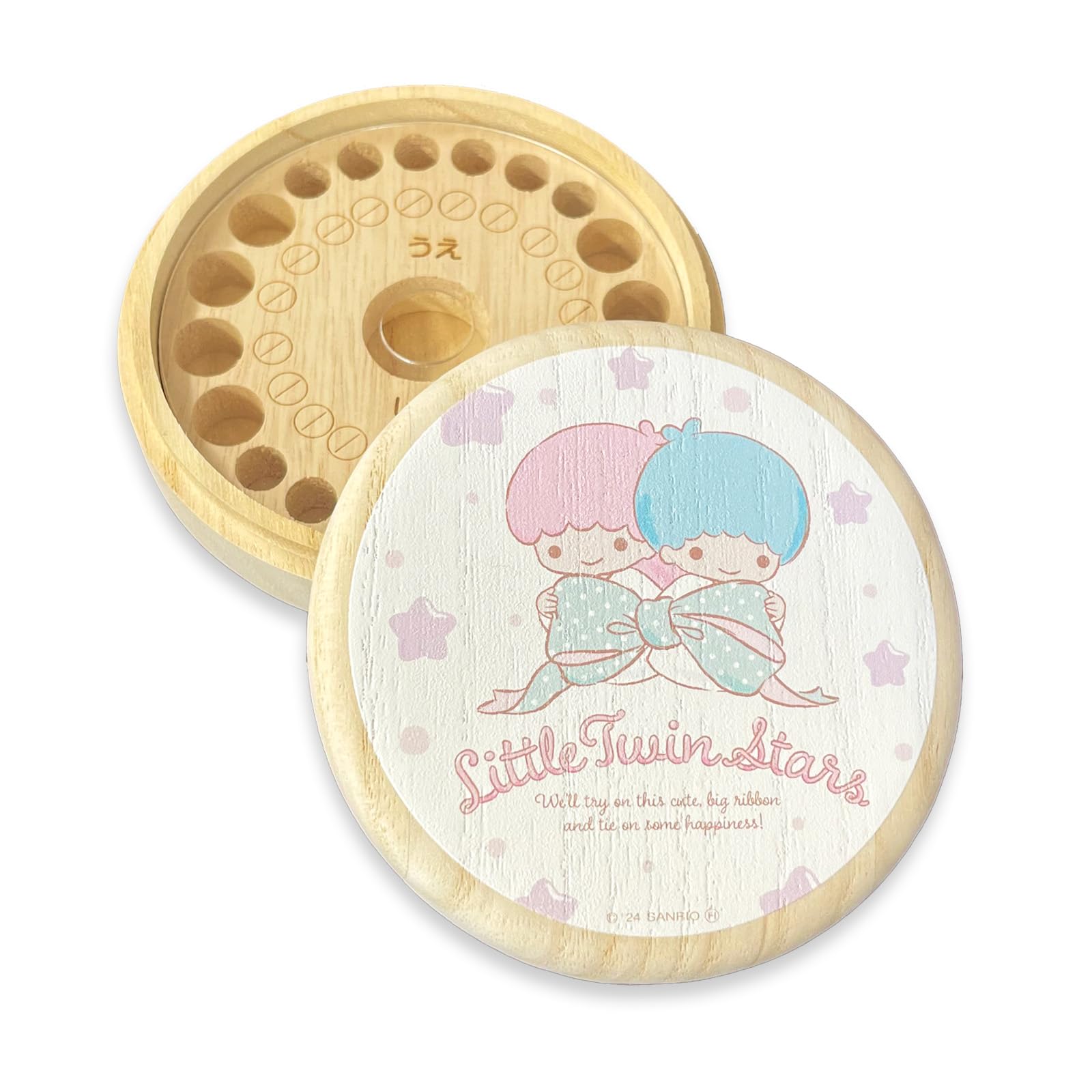 

Sanrio Characters Little Twin Stars Baby Tooth Case with Big Ribbon, SANRIO LittleTwinStars ARASE Character Paulownia Wood Round Baby Tooth Case