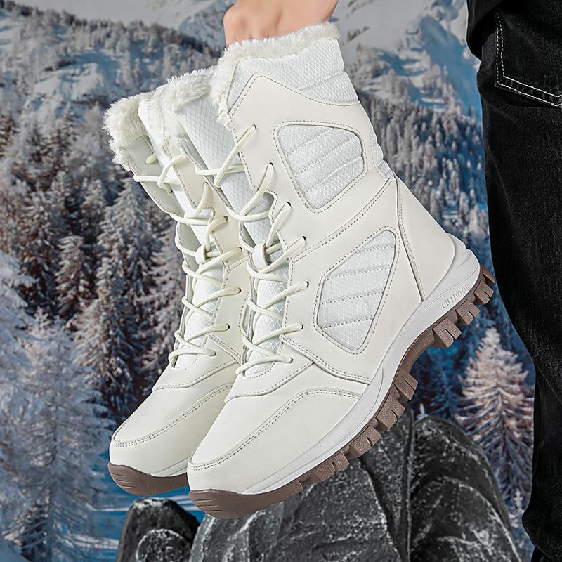 MCTIN Women White Snow Boots Winter Plush Black Warm Mid-calf Boots Ladies Slip-on Cotton Shoes Plus Size 35-42