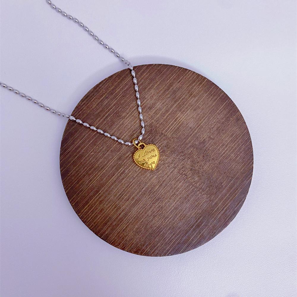 Retro French Titanium Steel Beaded Necklace - Gold & Silver Heart Clavicle Chain