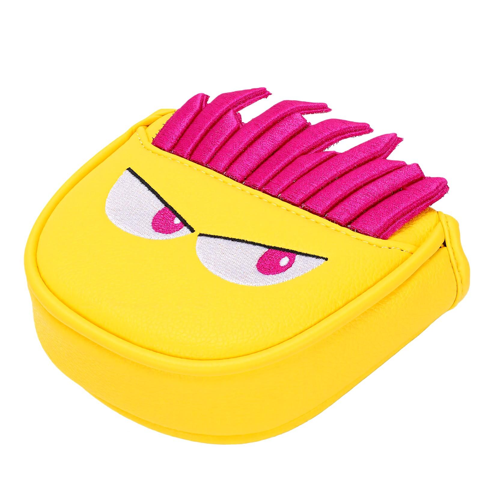 Housse de tête de club de putting en cuir PU avec design d'yeux de frites cartoon Housse de tête de club amusante jaune