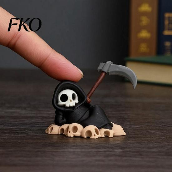 Three-dimensional Texture Statue Mini Grim Reaper Statue, 3D Printed Halloween Skull Detailed Model Figurine for Tabletop, Desk, Shelf Home