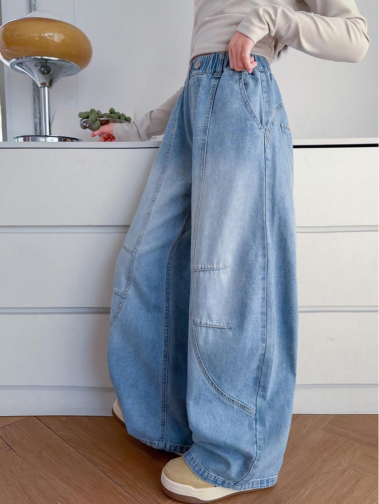 2026 Girls' Straight Leg Solid Color Jeans for Kids