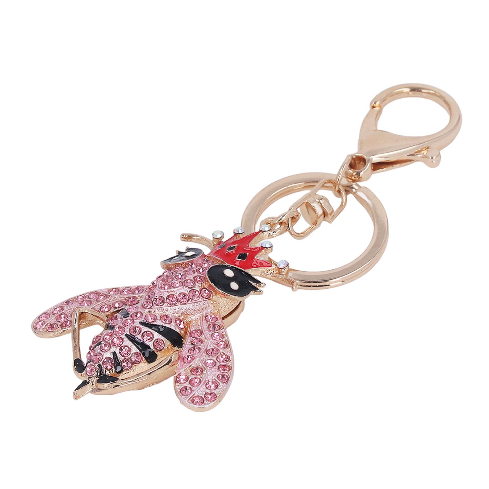 Honeybee Keychains Purple Crown Queen Hand Crafted Rhinestones Honeybee Keychains Glitter Keychain for Backpack Wallet